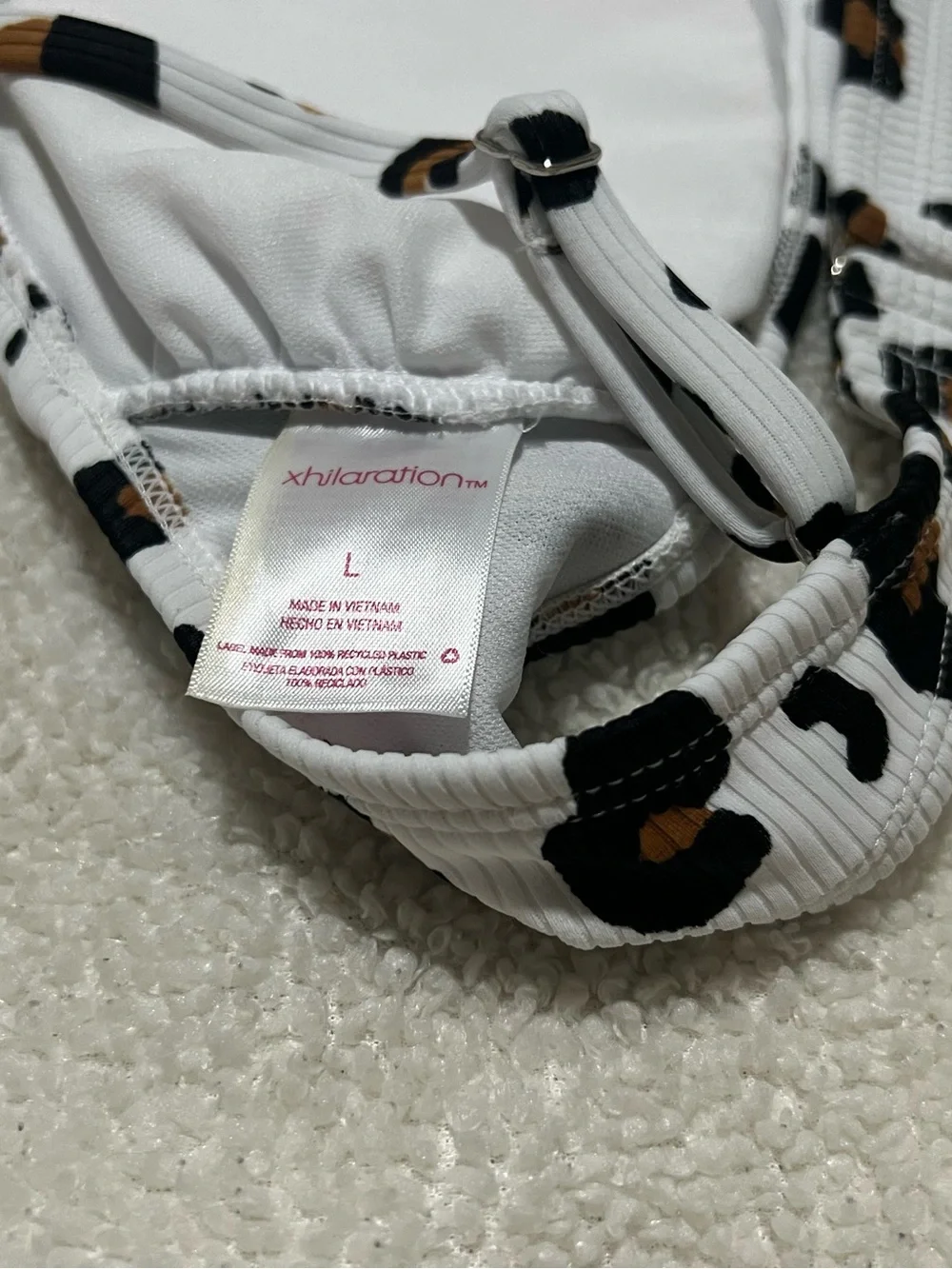 Xhilaration White Leopard-Print Ribbed Swim Bikini Top